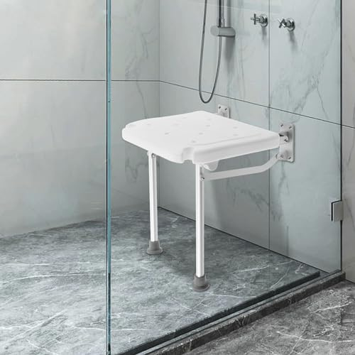 Sgabello da doccia pieghevole a parete, sedia da doccia pieghevole, per anziani, donne in gravidanza e disabili, portata massima 100 kg, sgabello da doccia pieghevole con piedini di supporto, sgabello