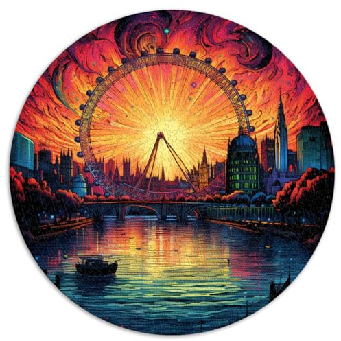 1000 Piece Jigsaw Puzzle, London Eye and River Thames UK, Creative Round Puzzle, for Adults and Children Ages 12+. Cardboard puzzle. Great gift for adults. Size: 67.5 x 67.5 cm.