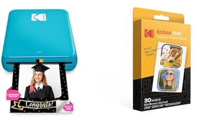 KODAK Step Instant Fotodrucker mit Bluetooth/NFC & 5,1 x 7,6 cm Premium Zink vorgeschnittenes Aufkleber Fotopapier (30 Blatt) kompatibel Step Drucker, Weiß, RODZ2X330C