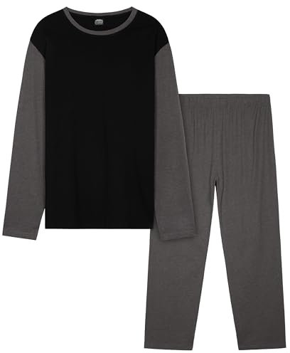 CityComfort Mens Long Pyjamas Set, Adults Teenagers Soft 2 Piece Loungewear Nightwear Cosy PJs - Gifts for Him (Black/Charcoal, XL)
