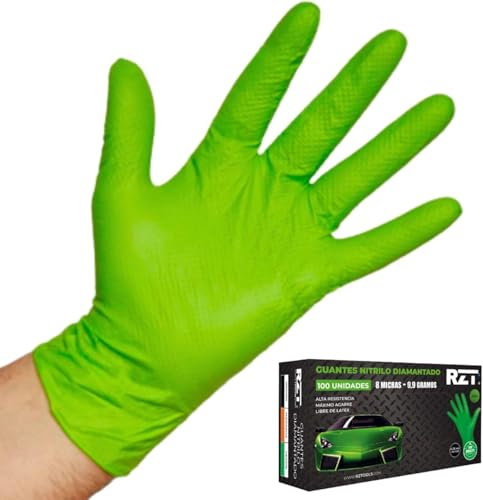 RZ TOOLS Guantes De Nitrilo Desechables Verdes De 50 Uds Guantes De Nitrilo Extra Gruesos Con Textura Diamante | Guantes Para Taller Y Montaje De Alta Resistencia Desechables | Tamaño S