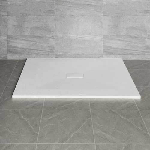 NRG 1200x1000mm White Non-Slip SMC Rectangle Bathroom Shower Tray | Slip Resistance, Easy to Clean, Shower Enclosure Base, Shower Base Tray, Wetroom Shower Cubicle Base, Slate Effect