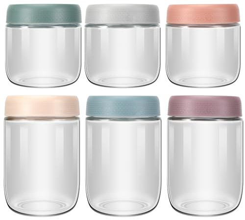 Pavlleen 6 Piezas Tarros de Cristal Con Tapa,Vasos yogurtera,tarros de vidrio reutilizables,para yogur,gachas,Avena Durante La Noche,Ensalada,cereales,PreparacióN de Comidas