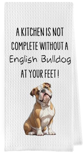 Geqtt Geschirrtücher mit englischer Bulldogge, lustige englische Bulldogge, dekorative Waffelgewebe, Küchentücher und Geschirrtücher (40,6 x 61 cm)