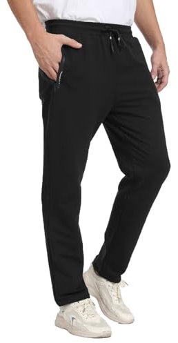 JustSun Jogginghose Herren Baumwolle Trainingshose Männer Sporthose Lang Herren Sweatpants Freizeithose Fitness Hosen Herren mit Reißverschlusstaschen Schwarz XL