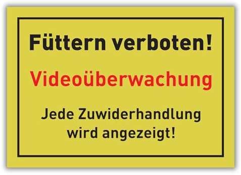 Panneau d'avertissement « Interdiction de nourrir » avec vidéosurveillance – Protège les animaux et avertit contre les infractions, jaune accrocheur, résistant aux intempéries et durable, 29,7 x 21