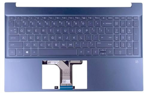 Wzqrps New Replacement for HP 15-EG0067S 15-EH 15-EG 15Z-EH 15T-EG 15-EH1070WM 15-EH0090WM Laptop Upper Case Palmrest Backlit Keyboard Assembly Part No Fingerprint M08920-001 M08912-001 (Blue)