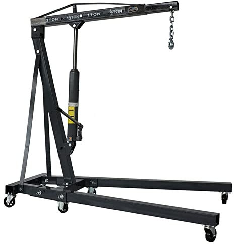 2 Tone Folding Engine Crane Black, Professional Hydraulic 2 Ton Engine Hoist Lift Jack on Wheels with Casters and Foldable Frame, 2000kg Engine Stand Lifting Tools 0-72inch Lift Range
