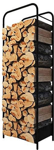 Portalegna da ardere alto 119,4 cm, in metallo, grande, per uso esterno e interno, nero rustico