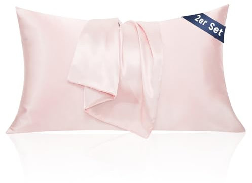 AliLeader Taie Oreiller en Satin 50x70 cm, Lot de 2, Rose Pâle, Douce et Confortable, Prend Soin de la Peau et des Cheveux