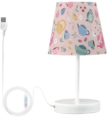 Mnsruu Bedside Lamp Tea Cup Teapot Table Lamp for Bedroom LED Nightstand Desk Lamp Lampshade Sleeping Living Room Dorm Office