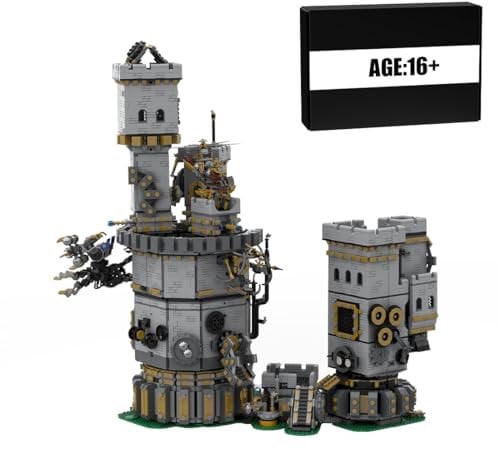 BlocteckToy MOC Klemmbausteine Mittelalterliche Uhrwerk-Schloss Modell, 7381 Teile Groß Architecture Burg Gebäude Set mit Getriebe, MOC-161376