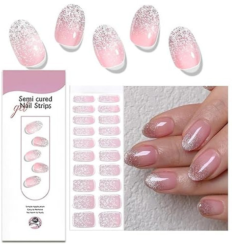 20 Stück Rosa Glitzer UV Gel Nagelfolie - Full Cover Gel Nail Stickers Pink - Hochwertig Long Lasting Gellack Wraps für Nagel -Nagelfolie Selbstklebend für Frauen Mädchen Nagelkunst