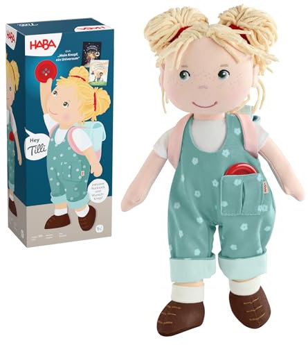 HABA Carmushka Puppe Tilli – 30 cm Stoffpuppe für Kleinkinder – weich, waschbar & leicht anziehbar – ab 18 Monaten – bekannt aus „Mein Knopf, EIN Universum“ – 2013203001
