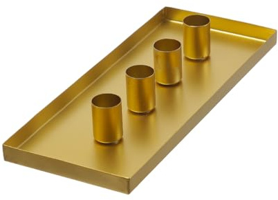 Stabkerzenhalter Deko Tablett mit 4 magnetischen Kerzenhaltern für Stabkerzen Kerzentablett Kerzenständer Gold (Gold)