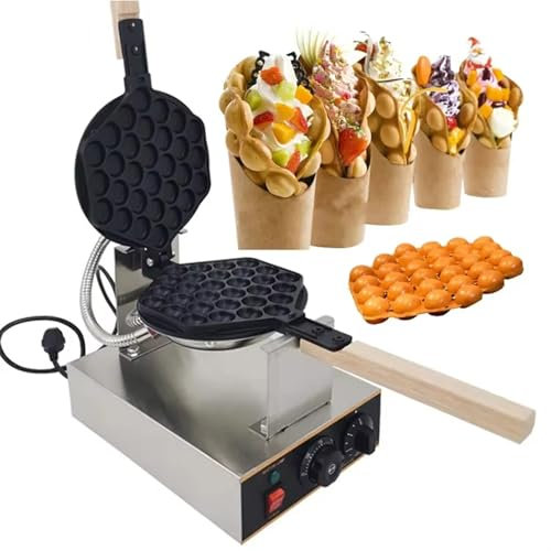 KYZTMHC 1400W Commercial Bubble Waffle Maker, 180° Rotating Non-Stick Stainless Steel Egg Puff Machine with Temp Control for Restaurants and Bakeries
