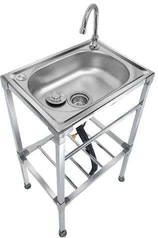 Lavello in Acciaio Inox Indipendente, Lavello da Lavoro Commerciale a una Vasca, Lavabo da Esterno per Garage Officina Lavanderia Campeggio (Acciaio inossidabile,48 x 35 x 83cm)