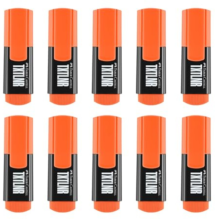 Faber-Castell - Textmarker Set TXTLNR, 10 Marker Neon Orange | Kompakte Highlighter mit Keilspitze Neon Orange, Textmarker Mini für Kinder und Erwachsene