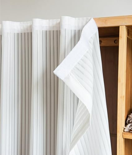 Weißer Voile-Vorhang für Fenster – halbtransparent, ohne Bohren, Netzvorhänge mit stilvollem Muster für Café, Schlafzimmer, Wohnzimmer, Küche und Schranktür