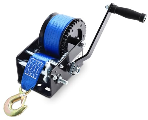 FreeTec Handwinde 1587.57 kg 3500 lbs | 10m Polyester-Hebegurt (50mm) | 2-Gang Getriebe Bootswinde für Boote & LKW