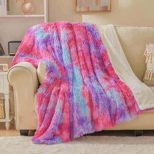EMME Faux Kuscheldecke Kunstfell – Flauschige Felldecke，130 x 150，Lila | Pelz-Wolldecke, plüschig & warm – OEKO-TEX eleganter Überwurf für Sofa & Bett