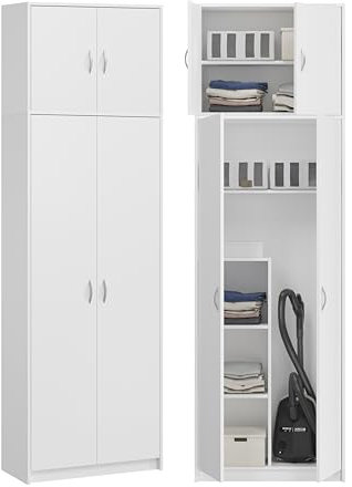 KUBUTKU Armoire Haute Multi-usages - Armoire Pratique pour aspirateur Balai - 235 x 74 x 35 cm (Blanc)
