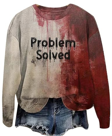Surttan Halloween Kostüm Damen Problem Gelöst Sweatshirt I'm Fine Pullover Herbstwinter Langarmshirt Lockeres Lange Ärmel Pulli Tops Bluse Mit Blutigem Muster Blutige Wunde Streetwear
