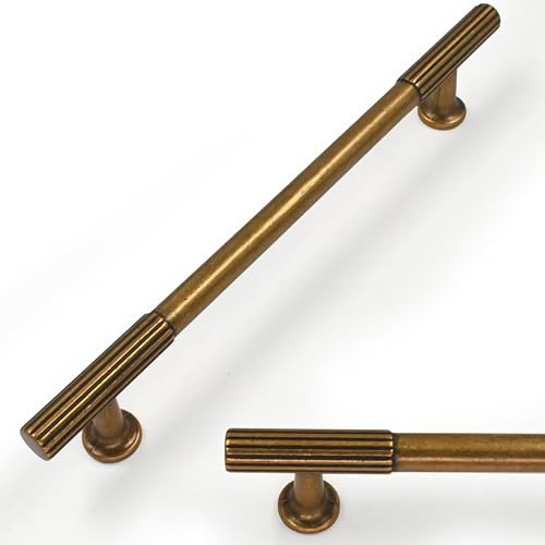 Talentedeco 10 Pack Antique Brass Cabinet Pulls 6.3 Inch(160mm) Kitchen Cupboard Handles Vintage Retro Cabinet Hardware for Drawer Pulls