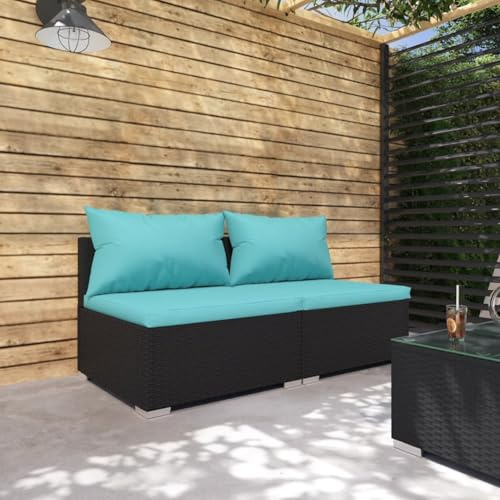 Hoodmeel 2-TLG Terrassenmöbel mit Kissen Poly Rattan Schwarz, Balkon Loungemöbel, Gartenlounge, Lounge, Loungemöbel, Gartensofa, Gartenmöbel, Balkonmöbel