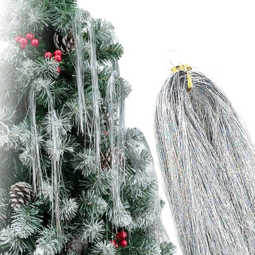 3000 Strands Silver Tinsel,Christmas Tree Decorations Tinsel Garland Iridescent Tinsel Foil Fringe Icicles Tinsel Curtain for Christmas Tree Decor,Hair Decor,Birthday Party Supplies