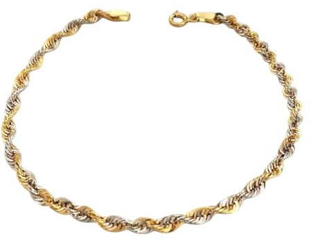 BRACCIALE UOMO FUNE CORDA ORO GIALLO E BIANCO 18 KT