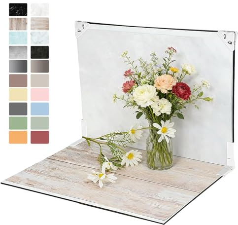 Fotografie Hintergrund Set 30x40cm, 10 Stück Doppelseitiges Hintergrundpapier 20 Muster, kleine Produktfotografie Reflektor, Tragbarer Fotohintergrund für Lebensmittel, Schmuck, Kosmetik