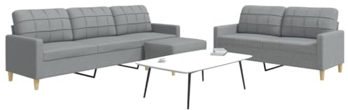 LoogCape 3-TLG. Sofagarnitur Hellgrau Stoff, Metallrahmen, mit Fußhocker, bequemes 2er & 3er Sofa Set für Wohnzimmer, Schlafzimmer, Lounge, maximale Belastung 110 kg pro Sitz