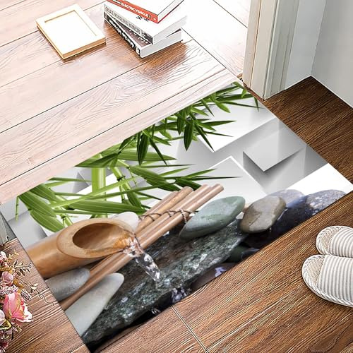 danxceh Badezimmerteppich 40x60cm,Feuille, Zen Zen Bamboo Asian Spa Zen Stone Water Flow,rutschfest Badematte,Badvorleger rutschfest waschbar,Badteppich Saugfähig Flauschig,