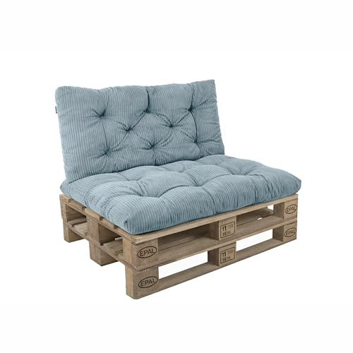 POKAR Palettenkissen 2er Set: Sitzkissen 120x60 + Rückenkissen 120x60 aus Cordstoff | Gesteppte Palettenauflage | Loungekissen für Palettensofa und Gartenmöbel | Oeko-TEX | Made in EU | Blau