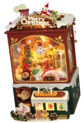 kesurpae DIY Miniatur Puppenhaus Diorama Sets, einzigartiges Buchstützen Set mit Weihnachtsmotiven, tolles Puzzle für Erwachsene, DIY Buchstützen Set, 3D Buchständer aus Holz, Miniatur