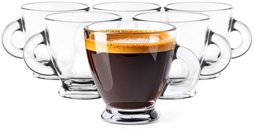 Glasmark KROSNO 1992 Espresso Gläser 6er Set 85 ml - Kleine Tassen mit Henkel - Spülmaschinenfeste Espressotassen aus Glas für Gastronomie und Haushalt - Roma