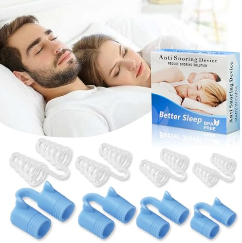 Anti Ronflement Pince-Nez, Dilatateur Nasal Dispositif, Ecarteur Nasal Anti Ronflement Efficace, Deux Types de Doux et Dur, 4 Tailles Chacun (Bleu+Blanc)