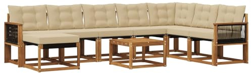 vidaXL Outdoor-Sofagarnitur mit Kissen 9 pcs Natur und Beige, Modernes Garten-Sofa-Set, wetterfeste Möbel, strapazierfähige Couch, perfekte Sitzgelegenheit am Pool