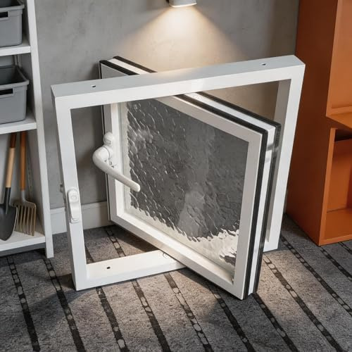 ZUGIATP Finestra A Battente Girevole Finestra Girevole Rettangolare, con Effetto Increspatura dell'Acqua Incorporato, La Finestra Circolare può Quadrato di 360°(W30xH30cm (12x12))
