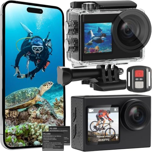 Yonvim Actioncam 4K 60FPS WiFi Cámara subacuática 40 MP 40 metros resistente al agua con pantalla táctil, gran angular de 170°, estabilización de imagen EIS, zoom 5X, mando a distancia de 2,4 G y 2