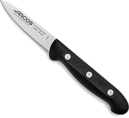 Arcos Cuchillo Pelador Acero Inoxidable. Cuchillo Cocina Profesional para Pelar Frutas y Verduras. Mango Ergonómico Polioximetileno y Hoja 80mm. Serie Maitre. Color Negro.