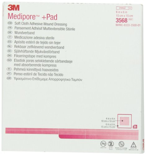 3M™ Medipore™ +Pad Soft Cloth Adhesive Wound Dressing, 3568, Dressing - 6 in x 6 in, Pad - 4 in x 4 in