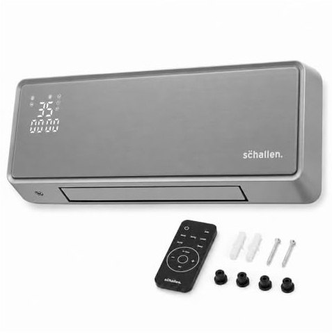 Schallen Oscillating Wall Mounted Over Door PTC Heater with LED Digital Display, 24 Hour Timer and Remote Control (Grey)