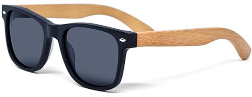 Sonnenbrille Damen & Herren Holz | Premium Bambus Bügel Schwarzer Acetatrahmen | Holzbrille UV400 Polarisiert Gläser | Damen & Herren Sonnenbrille UV Schutz | (schwarz)