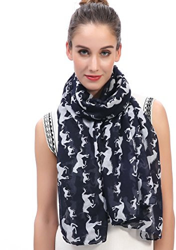 Lina & Lily Damen Schal mit Pferd Muster (Dunkelblau)