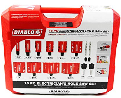 Diablo Bi – Metall Lochsägen-Set für Elektriker – passend für Snap-Lock Plus Dornsystem – 10 Sägebecher, 2 Snap-Lock Plus Dorne, 2 Pilot-Bits, 2 Adaptermuttern – DHS16SEL