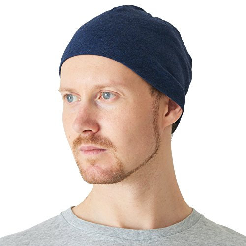 CHARM Herren Mütze Kurze Beanie aus Bio Baumwolle - für Damen Chemo Kopfbedeckung Laufen Unterziehmütze Unter Fahrradhelm Navy