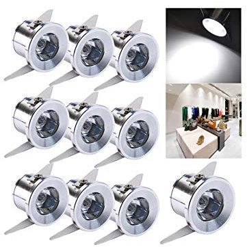 Audor Einbaustrahler LED 10er Set, 1W LED Deckenstrahler Schwenkbar COB Deckenspots Einbauleuchte Aluminium Spots LED Set Kaltweiss für Weinschrank/Schrank/Küche/Wohnzimmer-Weiß [Energieklasse A+++]