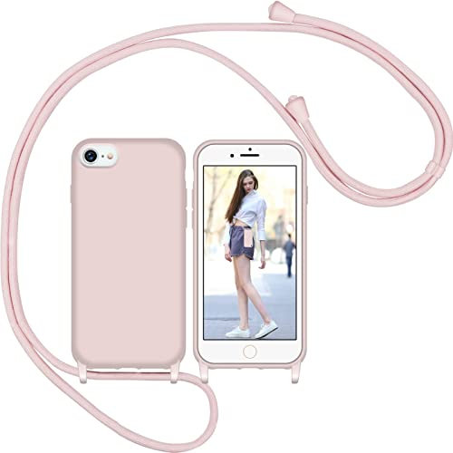 Nupcknn Liquid Silikon Handykette Hülle für iPhone 7/8/SE 2020 Hülle Necklace(abnehmbar) Hülle mit Kordel zum Umhängen Handy Schutzhülle mit Band (Rosegold, 4.7)